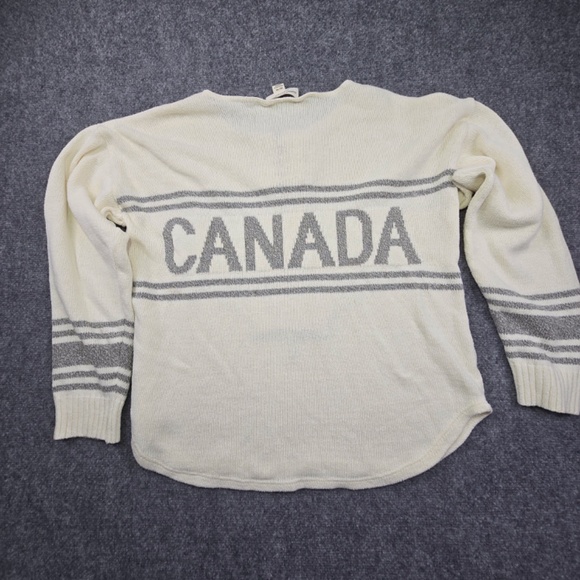 Cotton Country Canada Hockey Knit Sweater Natural With Gray Womens Medium - Picture 2 of 6